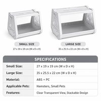 Cage à hamster transparente avec panneau frontal clair et dessus ventilé, boîte de rangement empilable blanche pour petits animaux, deux tailles