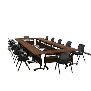 Vekin Folding Conference Table Combination Long Office Meeting Desk Double Layer Movable Desk Activity Table with Wheels