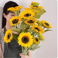 Buket Bunga Palsu Kering Bionik Gaya Alami Buatan Tangan Sunflower, Hiasan Meja Makan, Rangkaian Bunga Ruang Tamu