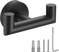 Crochets muraux de luxe robustes en acier inoxydable noir mat pour serviettes, manteaux et peignoirs, faciles à nettoyer, adhésifs sans trace