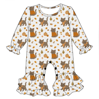 Romper Bayi Perempuan Serat Bambu Premium Lengan Panjang Motif Bintang Pita di Seluruh Badan Hiasan Ruffle Kancing Selangkangan Desain Khusus Pakaian Bayi