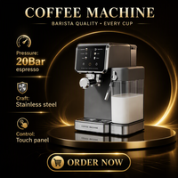 Machine à café semi-automatique 20 bars, machine à expresso, écran tactile, moulin à café tout-en-un, mousseur à lait, réservoir d'eau de 1,0 L