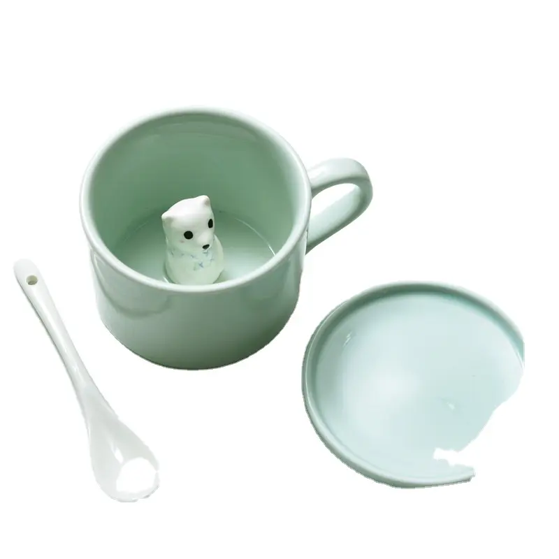 Hidden Surprise Coffee Mug Tea Cup Panda Bear Ceramic Kitchen Fun 8 oz, Hand painting