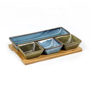 2024 New Design Factory Made Porcelain Souffle Dish Ramekins Ceramic Ramekins Bakeware Set with Bamboo Tray