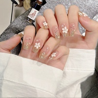 Ensemble de 10 faux ongles en ABS à presser, motif fleurs peintes à la main, perles, design artisanal, pour les doigts, 2088