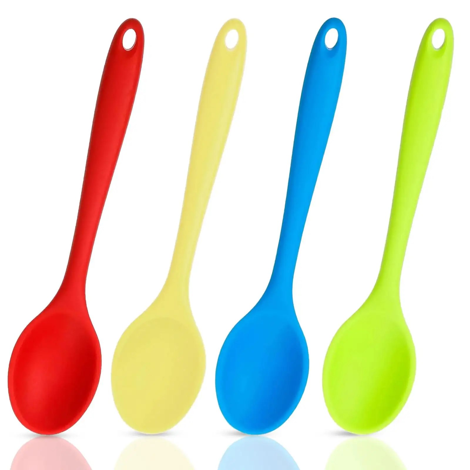 Venta al por mayor de utensilios de cocina de silicona de mango largo, juego de cucharas, vajilla, herramienta de cocina, sopa