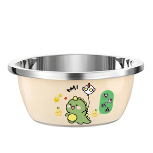อ่างล้างขวดนมลายไดโนเสาร์ สแตนเลสหนา อ่างล้างผักในครัว ชามซุป ทนทาน - Product Image 3