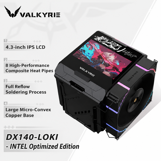 VALKYRIE DX140 CPU Air Cooler 4.3" IPS LCD Screen 8 Heat Pipes Full Reflow Soldering for LGA1851 AM5 TDP 300W