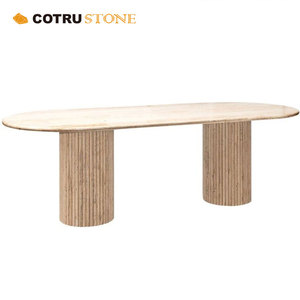 2024 nóng hiện đại màu vàng <span class=keywords><strong>travertine</strong></span> trong nhà hình bầu dục thực tế nhiều người bàn ăn thiết kế thanh lịch Bàn hội nghị - Product Image 4