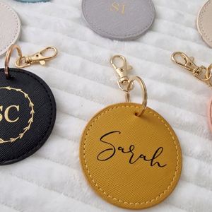 Porte-clés personnalisé en cuir PU avec initiales, monogramme circulaire, clip, fait main, breloque de sac portable, sur mesure - Product Image 3