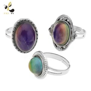 Vente chaude Gem Mood Sensitive Mood Color Change Ring Anneau Thermochromique Réglable Pour Les Femmes Authentique Mood Ring Colors