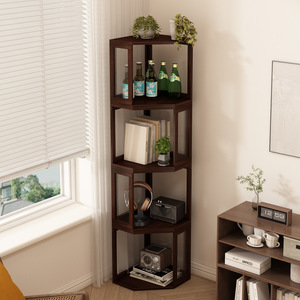 Mueble esquinero de madera maciza de 4 niveles, estantería de almacenamiento que ahorra espacio para sala de estar, dormitorio, librero - Product Image 1