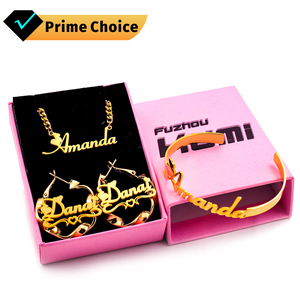 Set di Gioielli in Oro per Bambine con Nome Personalizzato, Collana con Ciondolo, Orecchini e Bracciale con Lettera in Stile Gotico Inglese, Orecchini e Collana per Bambini OEM all'Ingrosso - Product Image 1