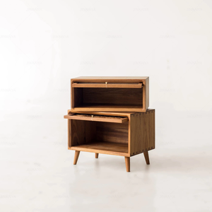 Solid <strong>Teak</strong> Wood Night Stand Modern Rotating Storage Cabinet Living Room Bedroom Night Stand <strong>Bedside</strong> <strong>Table</strong> - Product Image 3