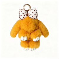 Porte-clés Lapin en Peluche en Fourrure de Lapin Rex avec Nœud, Breloque Kawaii pour Sac à Dos, Accessoires de Mode Féminins, Cadeau en Gros