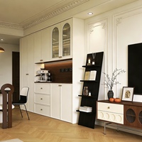 Buffet moderne de luxe vert clair, station de bar à café, armoire à vin en bois, meuble de rangement avec porte en pierre de quartz pour salle à manger