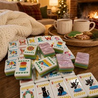 Mahjong américain moderne rose métallisé, tuiles chat noir montgolfière - Jeu de société de luxe pour 4 joueurs, cadeaux, voyage, acrylique