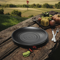 Assiettes de présentation modernes en mélamine noire, design personnalisé, durables, pour fêtes, mariages, camping d'automne