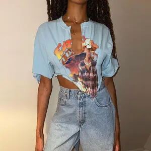 T-shirt manches courtes mode femme, décontracté et estival, à 2 couleurs, col en v, irrégulier, tendance été 2022