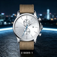 Montre à quartz multifonction pour hommes, boîtier en acier inoxydable, double bracelet en cuir véritable, mouvement à quartz chinois