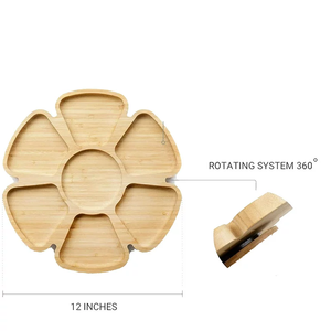 Plateau de service rotatif en <span class=keywords><strong>bambou</strong></span> de la marque Ruilin, design floral, pour noix, en-cas, plateau de service en bois pour les fêtes - Product Image 5