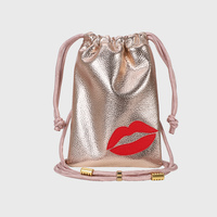 Sac à main multifonctionnel en cuir PU métallique tendance avec motif personnalisé, cordon de serrage, bandoulière réglable, poche pour téléphone portable
