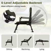 Chaise de camping et de pêche pliable avec coussin rembourré, pieds télescopiques et inclinaison multi-positions