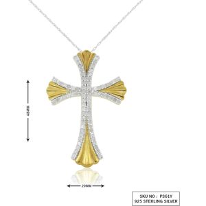 Collier pendentif croix en diamant 1,07 carats de poids total, taille ronde, plaqué or jaune sur argent sterling, serti à griffes, bijoux religieux - Product Image 4