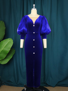 Abiti da sera donna <span class=keywords><strong>impero</strong></span> collo a V profondo monopetto con maniche a sbuffo tessuto Chiffon all'uncinetto - Product Image 6