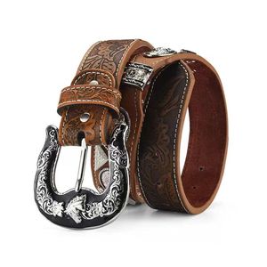 100% su misura cintura in vera pelle di mucca occidentale 40mm con Design floreale in rilievo produttore di grossista di porcellana - Product Image 4