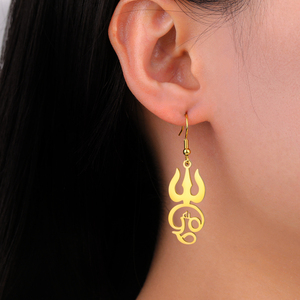 Trident Tamil OM símbolo mujeres pendientes arma de Siva protección amuleto hindú espiritual colgante joyería de acero inoxidable - Product Image 4