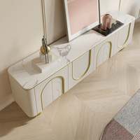 Meuble TV blanc moderne en bois 4 portes avec 2 étagères Console multimédia pour téléviseurs jusqu'à 85"