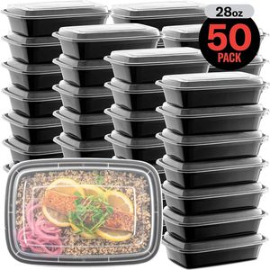 Boîtes à repas jetables en plastique noir pour emporter, contenants pour repas préparés - Product Image 5