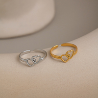 Bague romantique double cœur X&L, géométrique, en acier inoxydable plaqué or 18 carats PVD, bijoux de mode punk pour femme, cadeau
