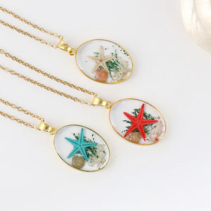 Collana con Ciondoli Trasparenti Ovali in Resina con Stella Marina e Conchiglia, Gioielli in Stile Oceanico con Vera Stella Marina in Resina Epossidica per Regalo di Compleanno - Product Image 5