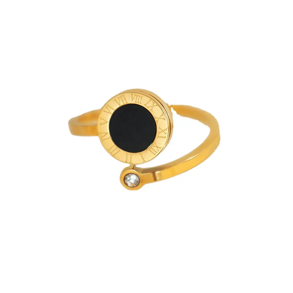 18K Gold Plating Classic Jewelry Ornament Stainless Steel Acrylic Ring Adjustable Zircon Ring