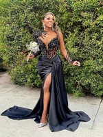 Robes de soirée noires à fente haute, longues, Vestidos De Fiesta, style arabe Aso Ebi, robe de demoiselle d'honneur, robe de bal, MB474