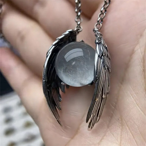Wholesale Punk Retro Sliver Color Wings Round Smooth <b>Ice</b> Crack Crystal Pendant Necklace for Women Personality Jewelry Accessory - Product Image 5