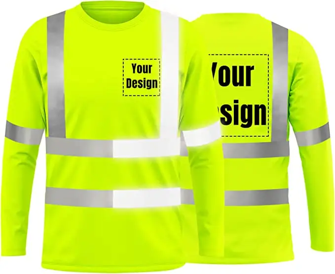 High Visibility Workwear Green Long Sleeve Safety Long Sleeve Shirt with Reflective Tapes Safety Shirt