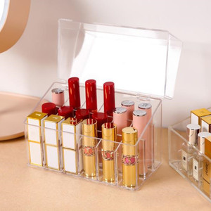 Acrylic Transparent <b>Makeup</b> <b>Brush</b> Holder Desktop Storage Box With Cover For Cosmetic Organizers - Product Image 2