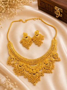 Conjunto de Joyería con Patrón de Corazón en Oro Sólido para Mujer, Collar Clásico con Cadena de Serpiente y Aretes, DNO:149, Estilo de Boda - Product Image 3