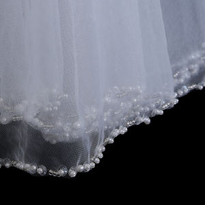 حجاب العروس ذو الشعبية مطرز بالخرز أبيض بدون مشط يخفي الوجه لحفلات الزفاف من التل الناعم - Product Image 3