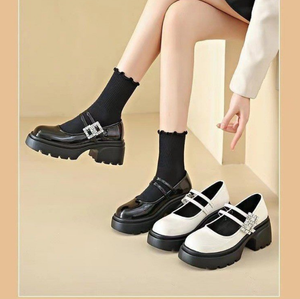 Womens Gothic Lolita Boat Shoes <b>Platform</b> Ankle Strap Chunky Heel Uniform Dress <b>Pumps</b> Breathable Spring <b>Black</b> - Product Image 4