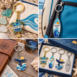 Porte-clés en émail océanique personnalisés, tortue, planche de surf, queue de baleine, porte-clés en métal, souvenir personnalisé, alliage de zinc, style dessin animé - Product Image 3