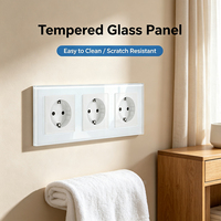 Prise murale triple EU série F 228 mm 16A avec panneau en verre trempé, 3 prises Schuko allemandes avec obturateur de sécurité enfant