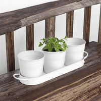 Set Pot Tanaman Besi Putih Sheeraz International Indoor/Outdoor Farmhouse, 3 Lubang Drainase, Tahan Lama, Ringan, Lapisan Powder untuk Taman