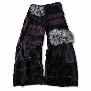 Pantalones Vaqueros Anchos Góticos con Parches de Piel Sintética Personalizados DiZNEW para Hombre, Color <span class=keywords><strong>Morado</strong></span> y Negro, con Cadena Metálica, Fabricante Certificado BSCI - Product Image 2