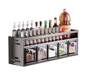 Estante de almacenamiento de cocina multifuncional sin taladro montado en la pared, juego de tarros de especias tipo vajilla de PP de Metal de doble nivel para uso doméstico - Product Image 1