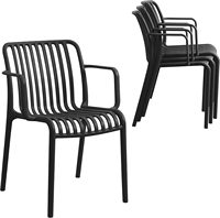 Fauteuil d'extérieur empilable en plastique avec accoudoirs, assise à lattes confortable, dossier résistant aux intempéries pour patio, jardin, hôtel, restaurant