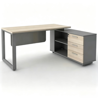 Bureau de direction moderne minimaliste en forme de L avec finition grain de bois, structure métallique et armoire latérale mobile - Mobilier de bureau commercial